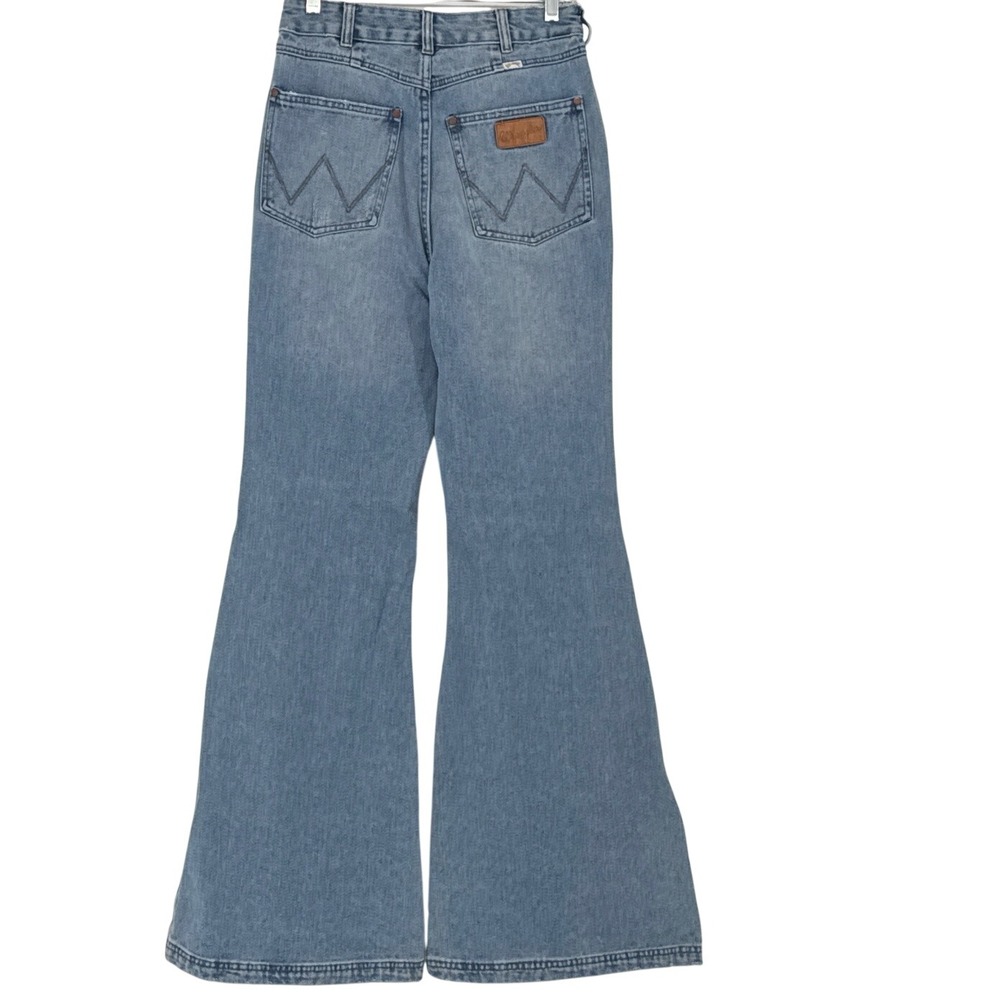 Billabong Wrangler Womens Flare Jeans 28 Blue Patchwork High Rise Bell Bottom - Picture 2 of 9